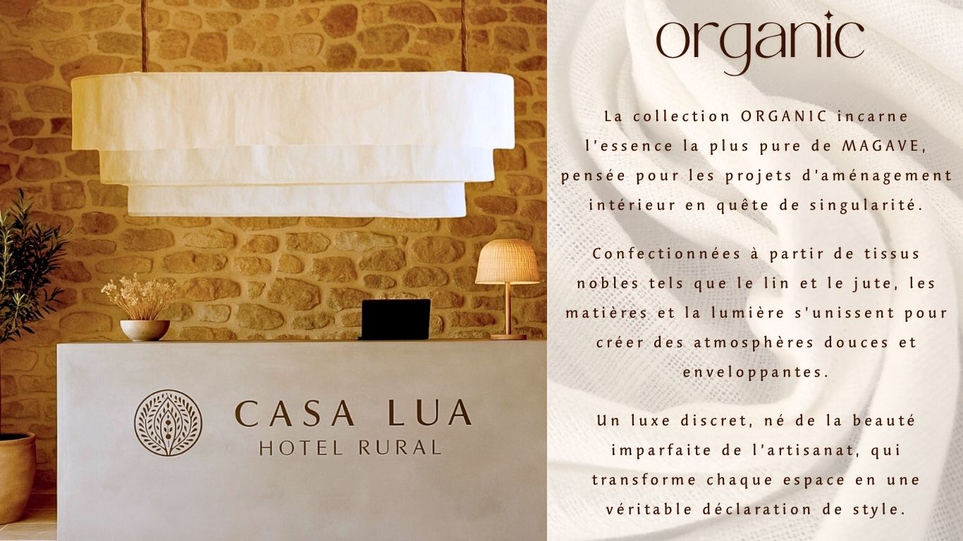Collection Organic MAGAVE · lampe en lin et jute naturel · design inspiré par la nature