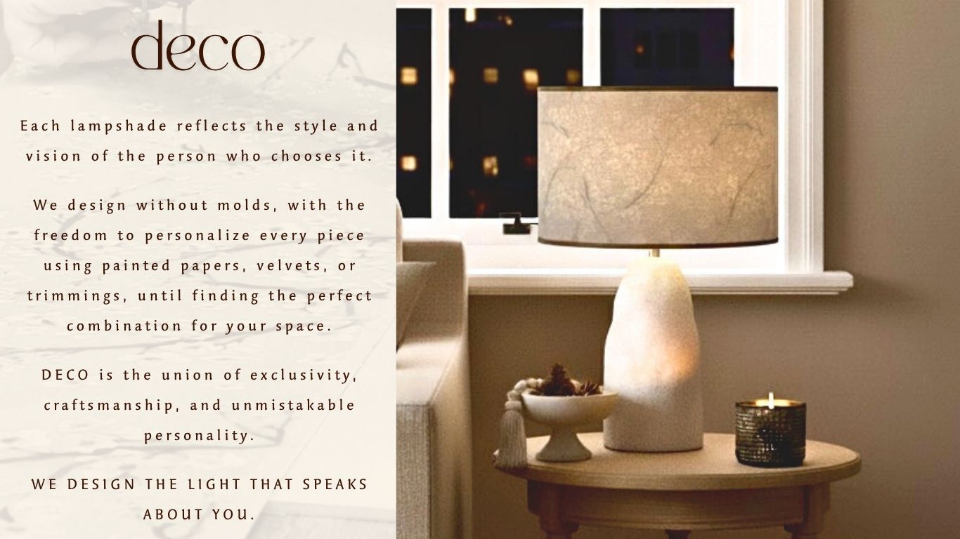 Deco collection · artisan linen lamps · warm and elegant lighting