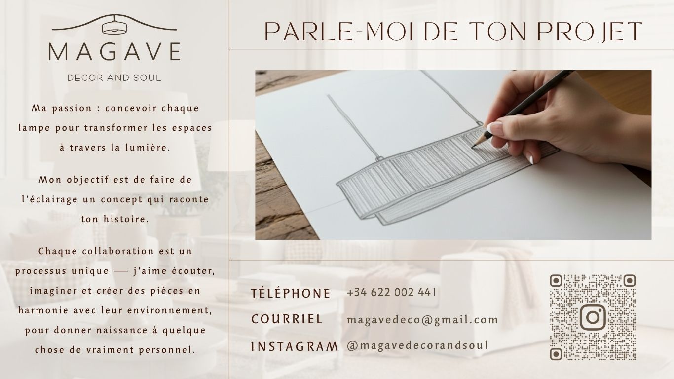 Contact MAGAVE Decor & Soul · lampes artisanales en lin et jute fabriquées en Espagne